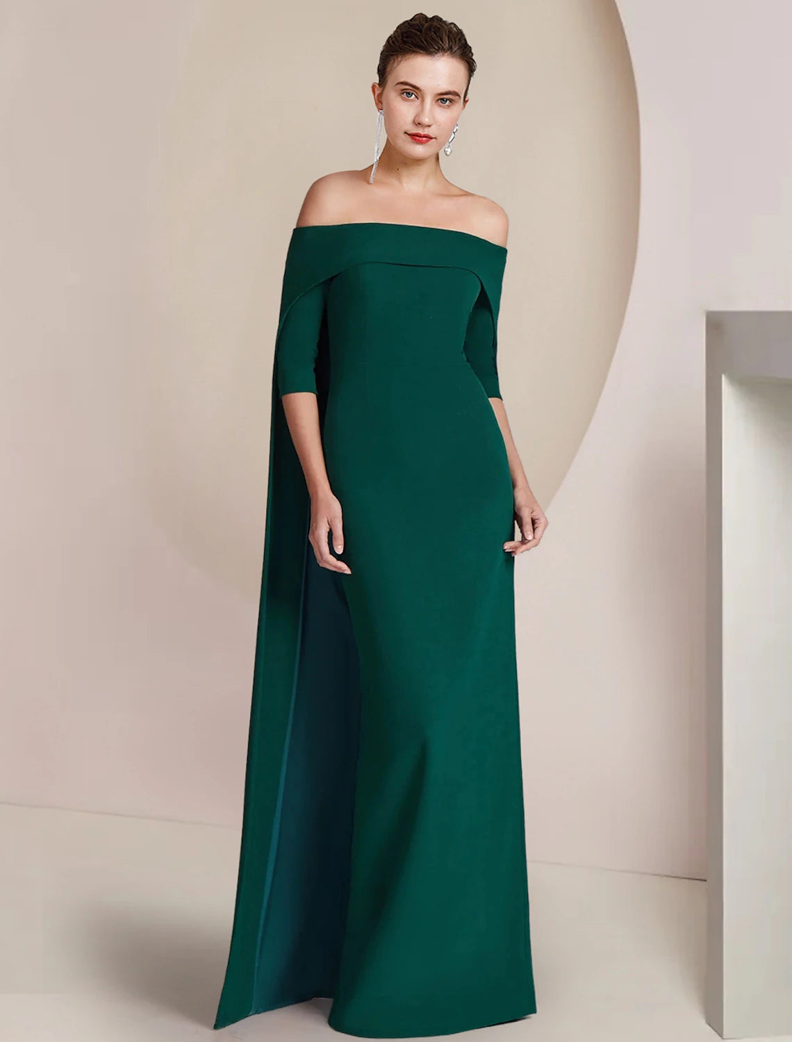 Wholesale  Sheath / Column Mother of the Bride Dress Formal Wedding Guest Elegant Strapless Floor Length Stretch Fabric Half Sleeve with Solid